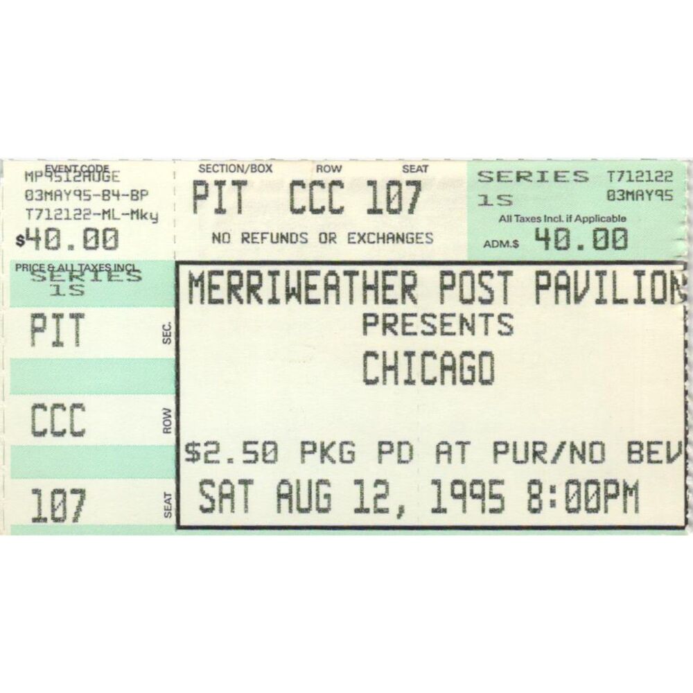 Vintage 1995 Chicago Concert Ticket Stub Columbia MD